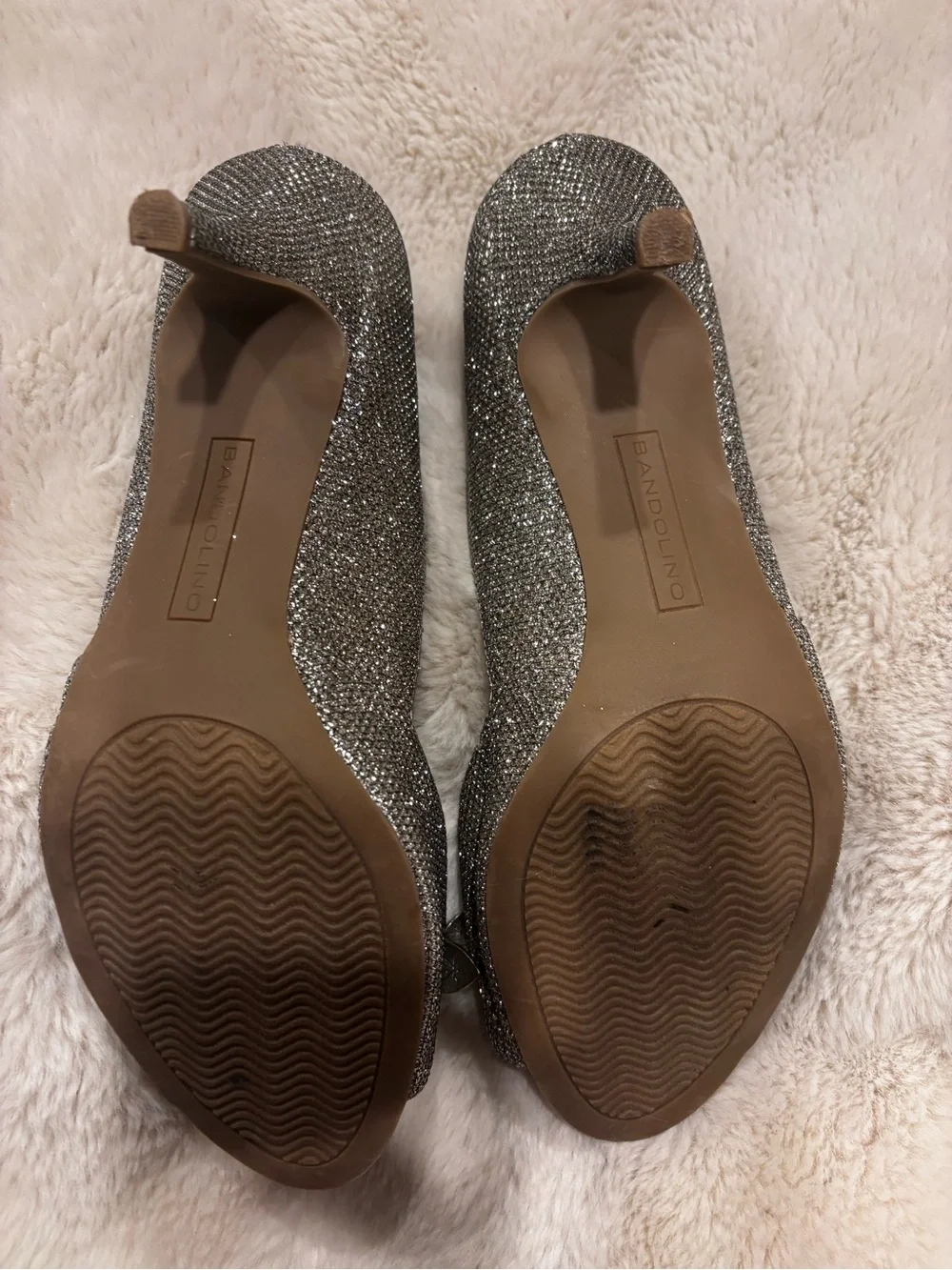 Bandolino Sparkling Silver Peep-Toe Heels with Crystal Floral Embellishment